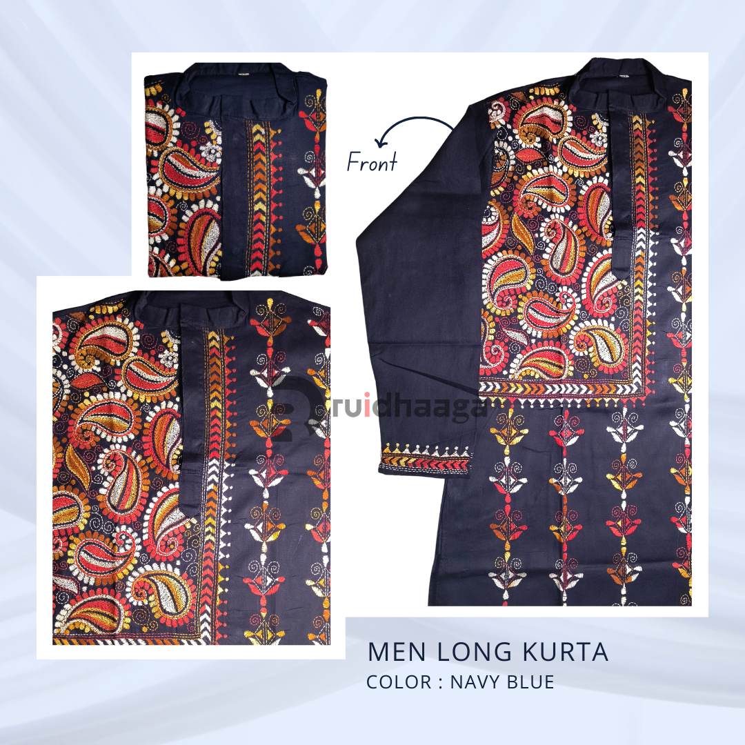 Men's Kantha Stitch Hand Embroidered Cotton Kurta Punjabi