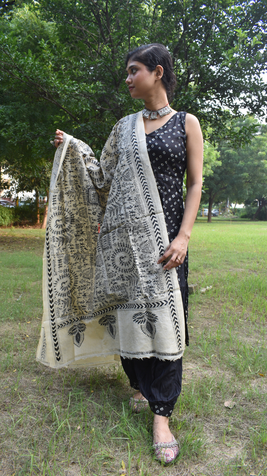 Bengal Kantha Embroidery Pure Tussar Silk Handcrafted Stole